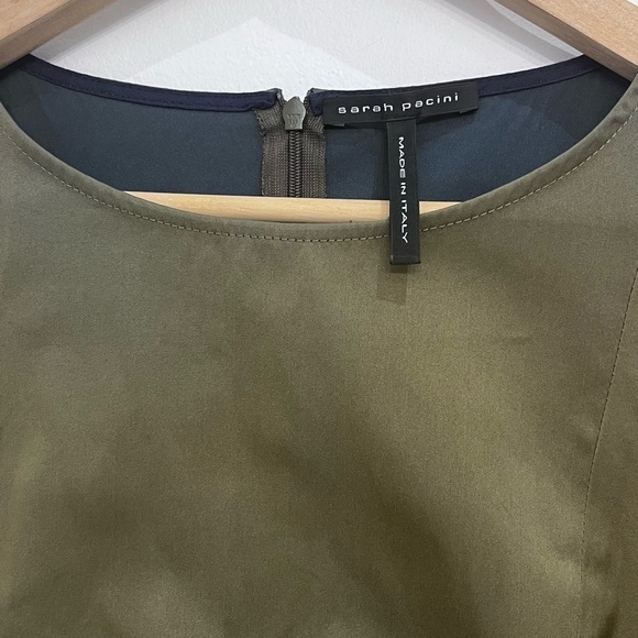 SARAH pacini green brown and grey dress with zipper size 0 - Picture 2 of 12